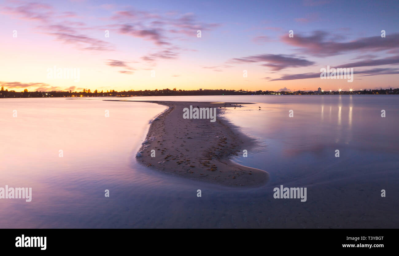 Point Walter sandbar extending out into the Swan River in in Bicton Stock Photo