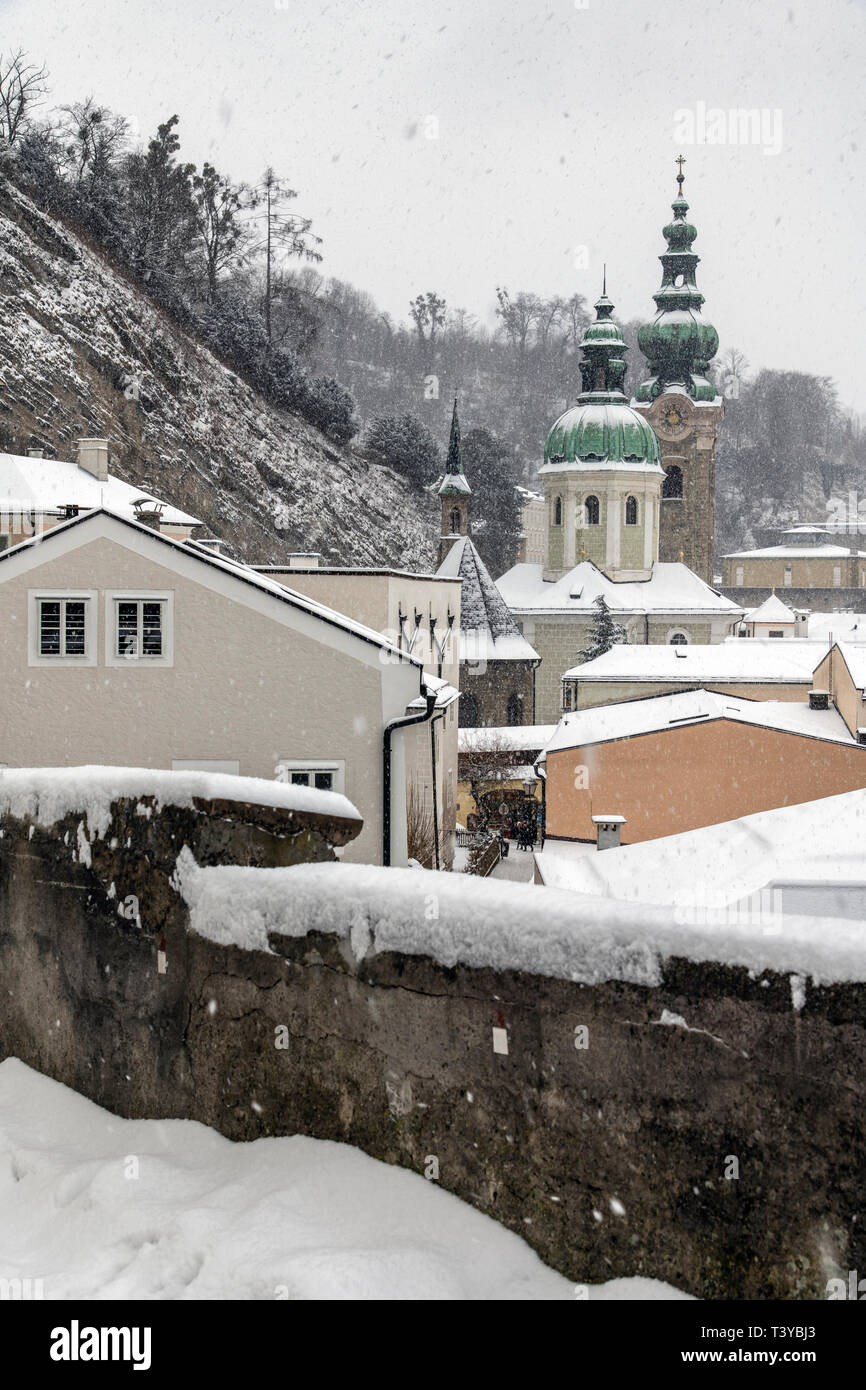 Old town in a snow day, Salzburg, Austria Stock Photo - Alamy