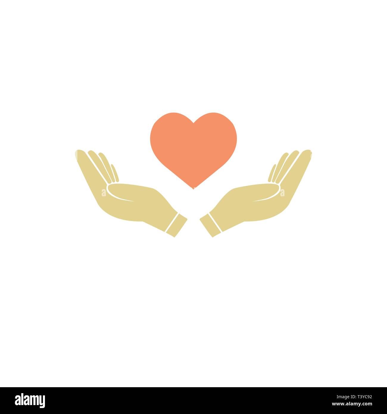 hands holding heart icon. Simple filled hands holding heart icon. On white background. Stock Vector