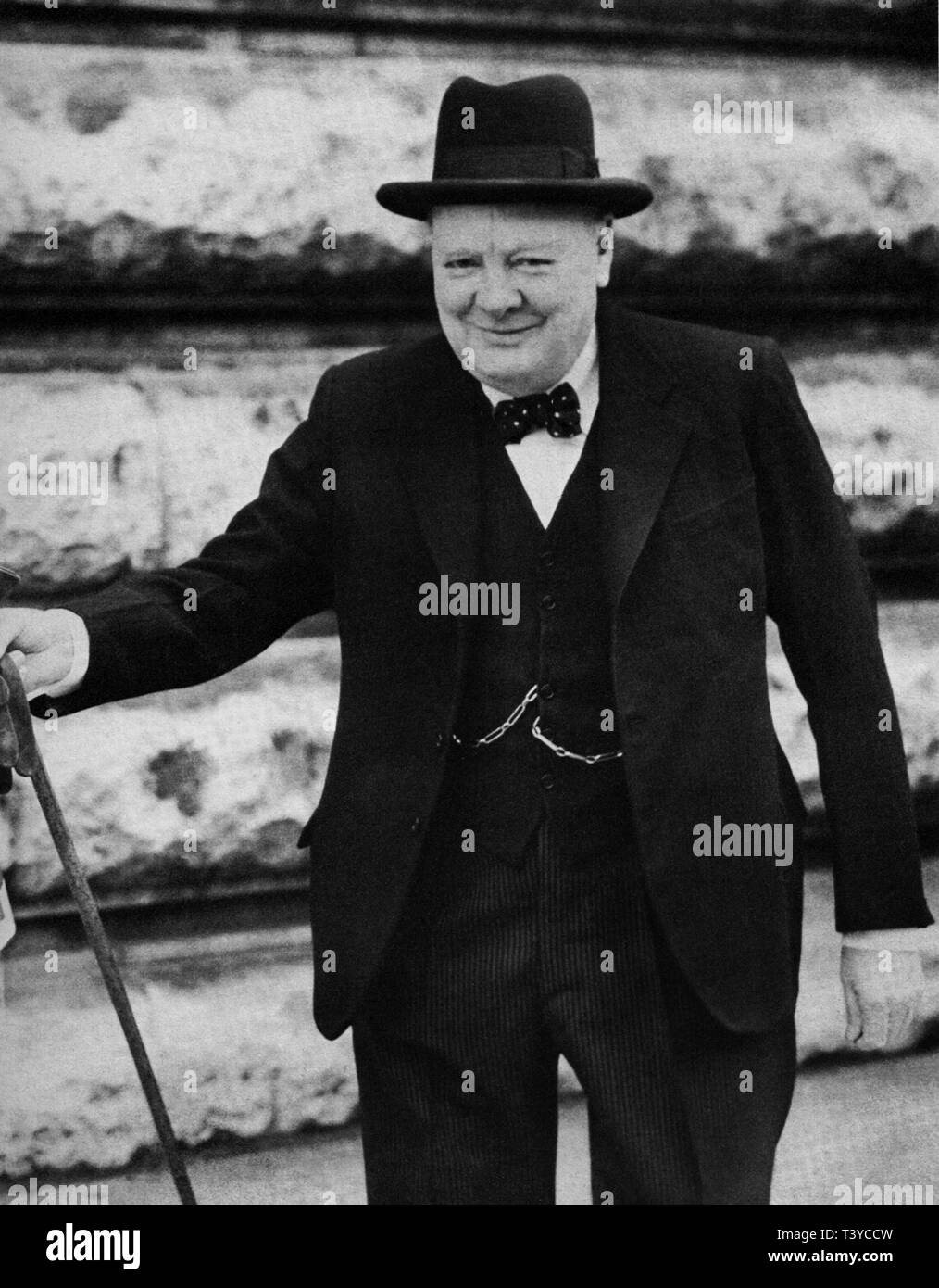 Winston Churchill at  leaving 10 Downing Street on the morning of D-day. 6th June 1944 Stock Photo