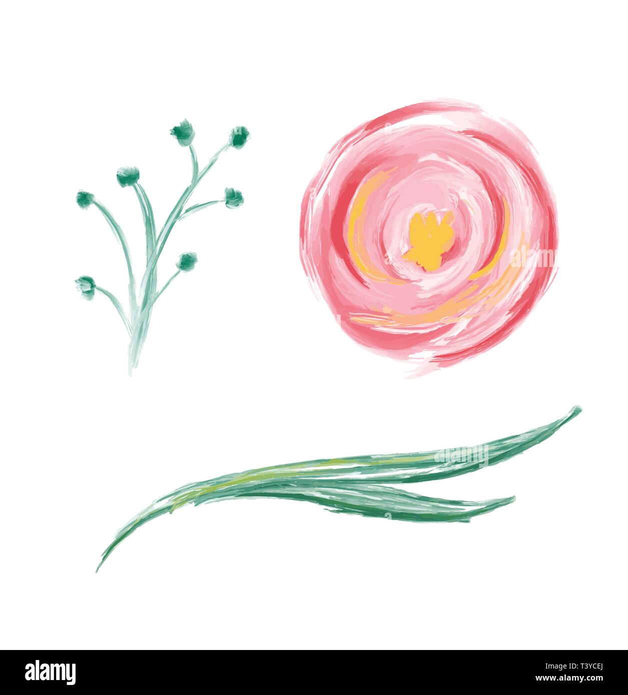 Set of cute spring watercolor hand drawn vector flower. Art isolated object illustrations for wedding bouquet. Isolated on white background Stock Vector