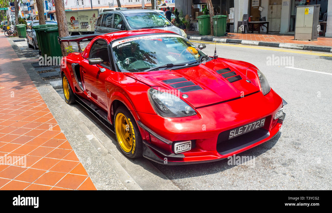 Red modified Toyota MR2 ZZW30 with body kit and Lightyear Tyres Stock Photo