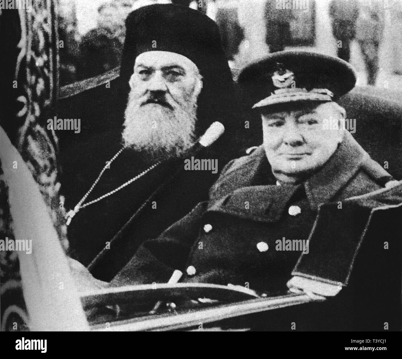 Winston Churchill with Archbishop Damaskinos in Athens, December 1944 Stock Photo