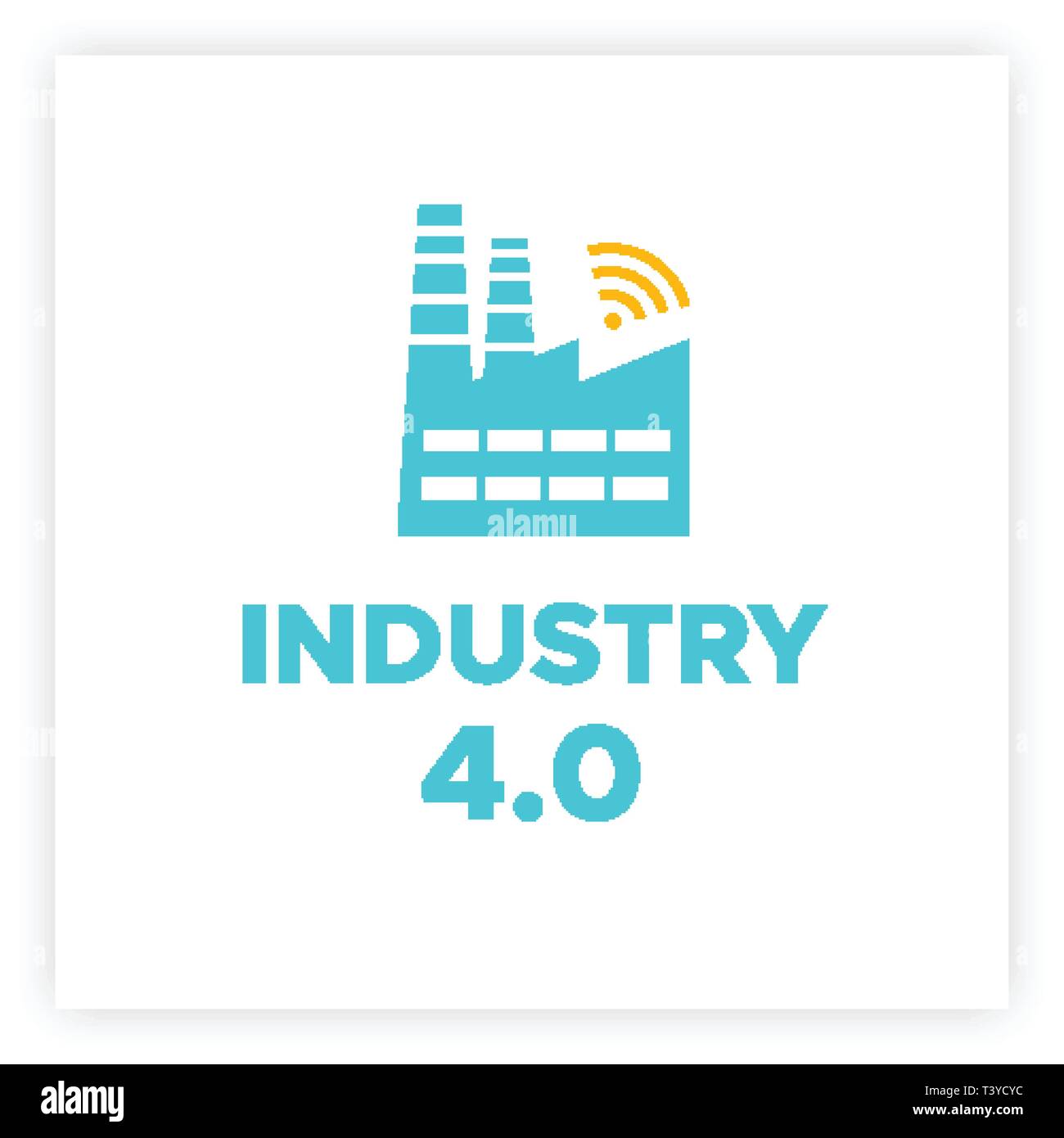 Manufacturing industry 4.0 revolution concept vector illustration. Blue factory icon with wireless symbol and sign INDUSTRY 4.0 Smart technology and automation technology revolution business concept. Stock Vector