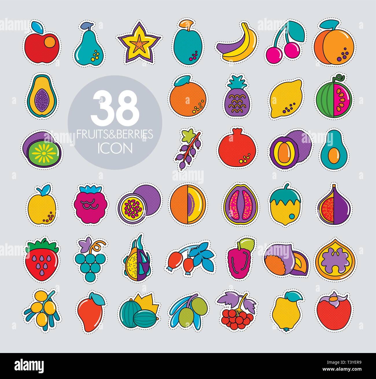 Set of Fruits and Berries icons. Vector illustration for food apps and ...