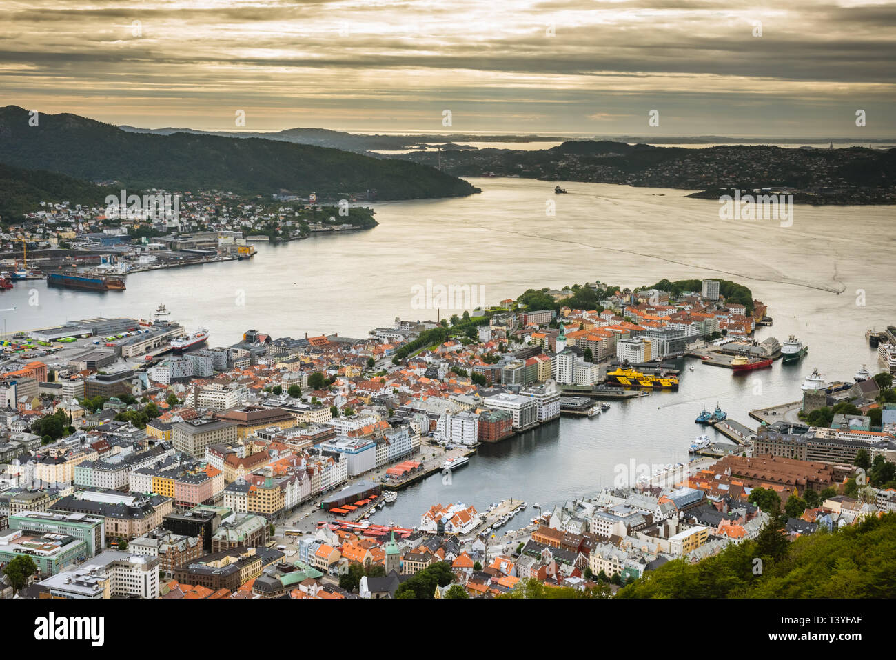 Aeral view of colorful city Bergen, Norway Stock Photo