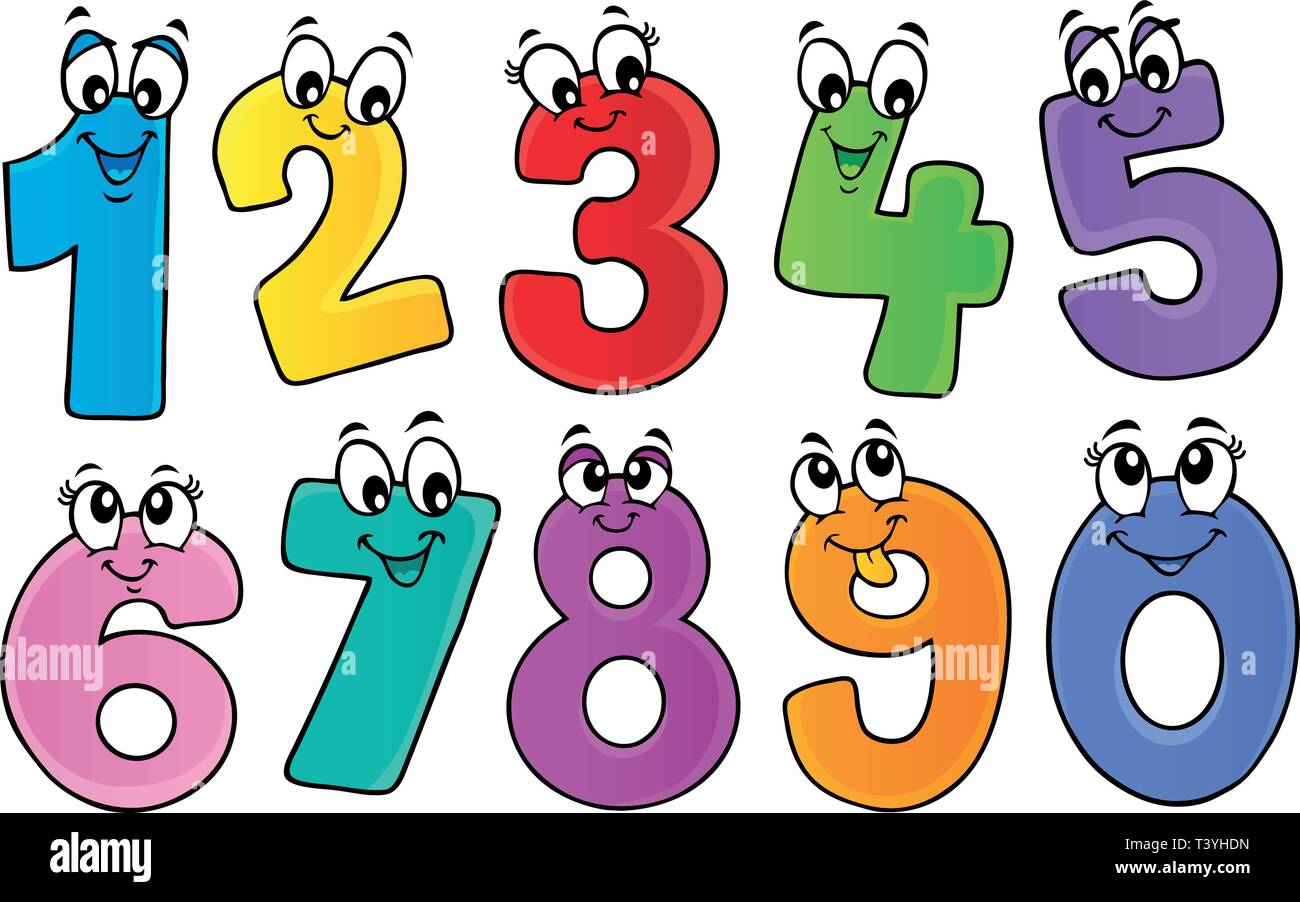 Cartoon Numbers Theme Set 1 Eps10 Vector Illustration Stock Vector