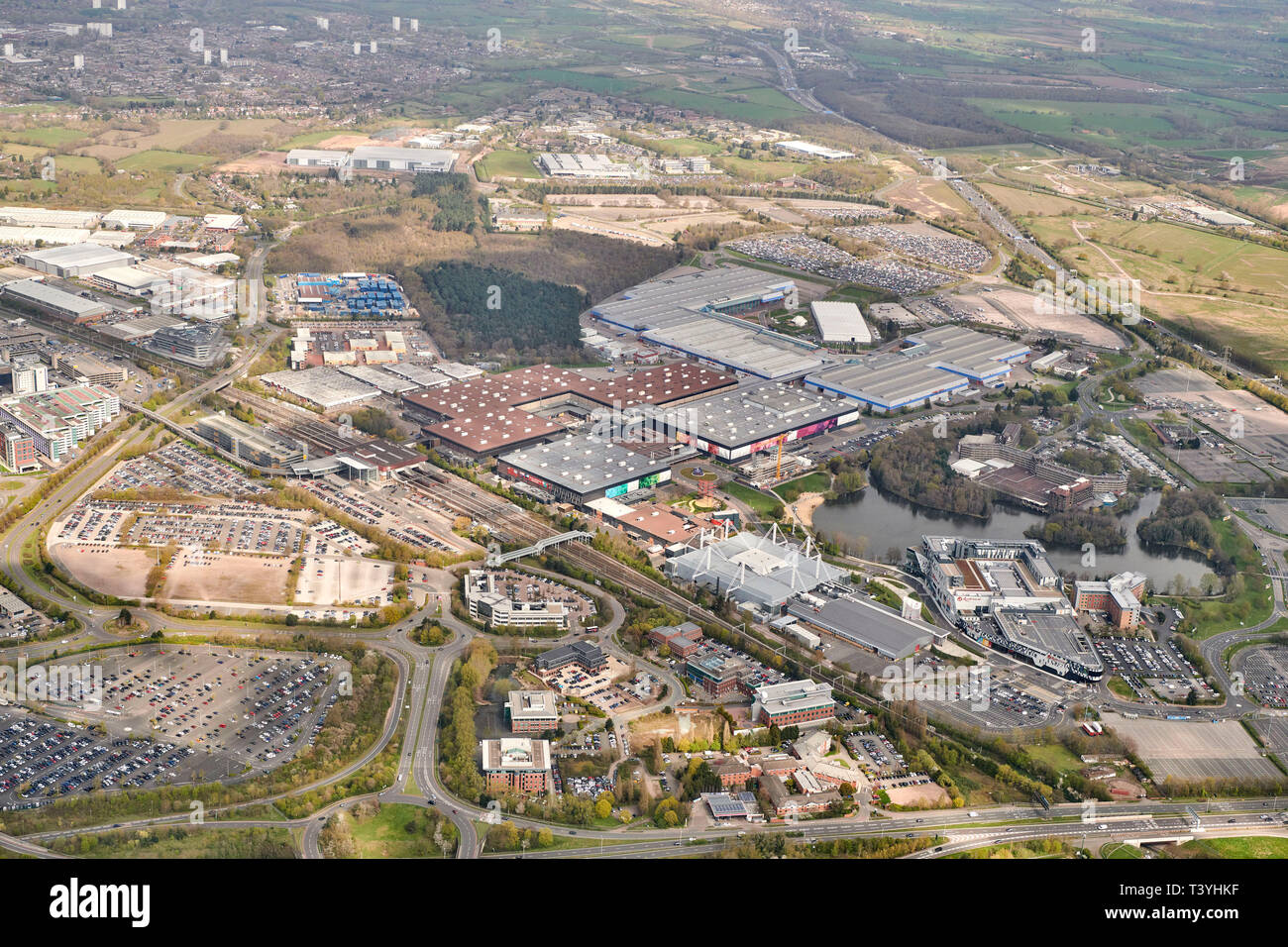 An aerial photo of the NEC at Birmingham, West Midlands, UK Stock Photo
