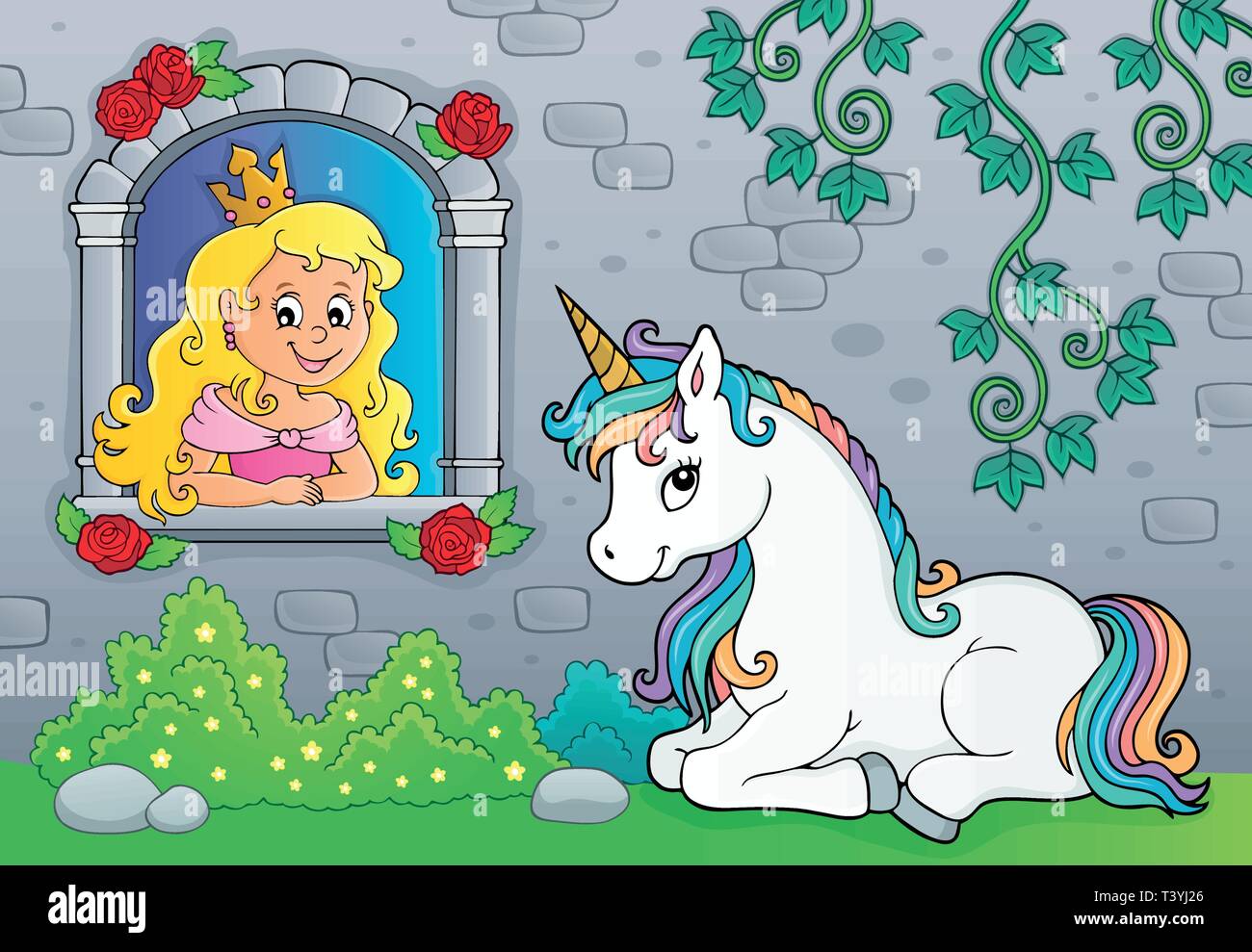 Princess In Window And Unicorn Theme 1 Eps10 Vector Illustration Princess In Window And Unicorn Theme 1 Eps10 Vector Illustration
