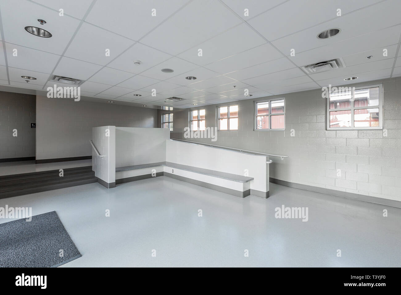 Benches, ramp and stairs in lobby of animal shelter Stock Photo Alamy