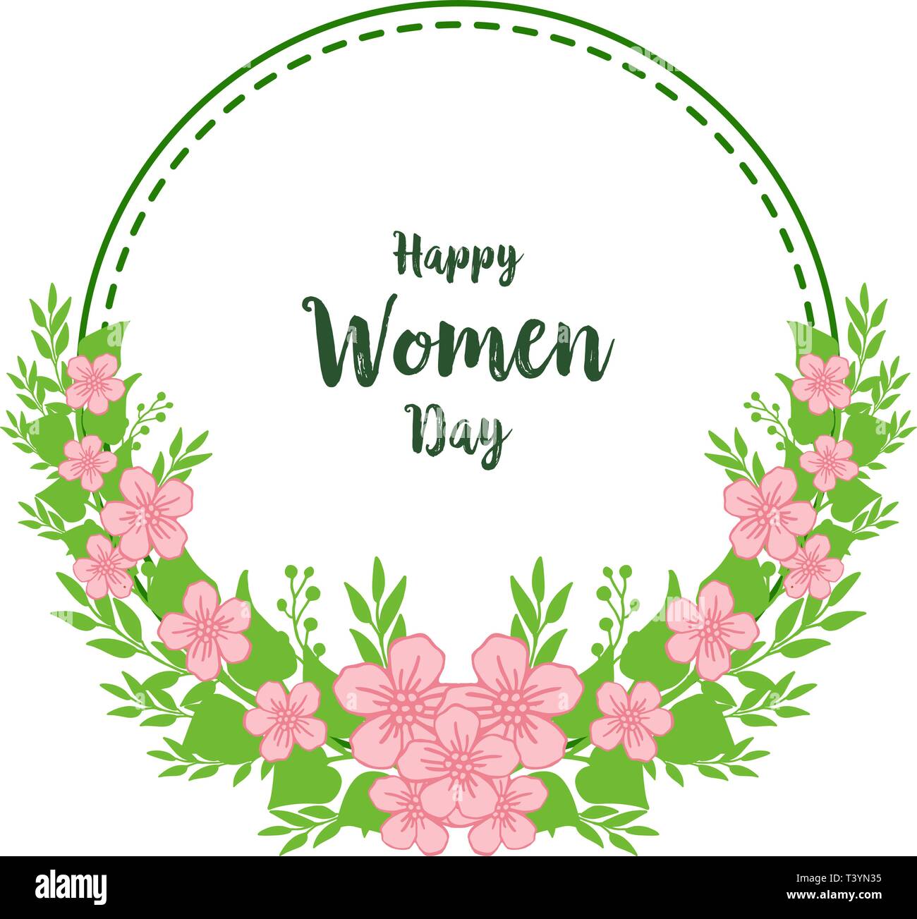 Vector illustration greeting card of happy women day for round pink ...