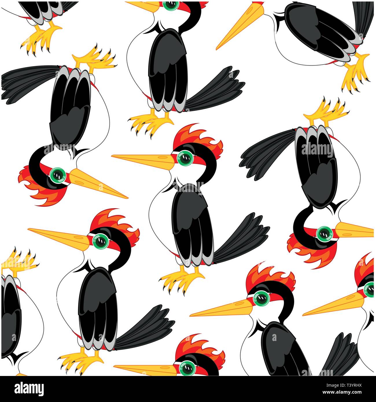Bird woodpecker decorative pattern on white background Stock Vector