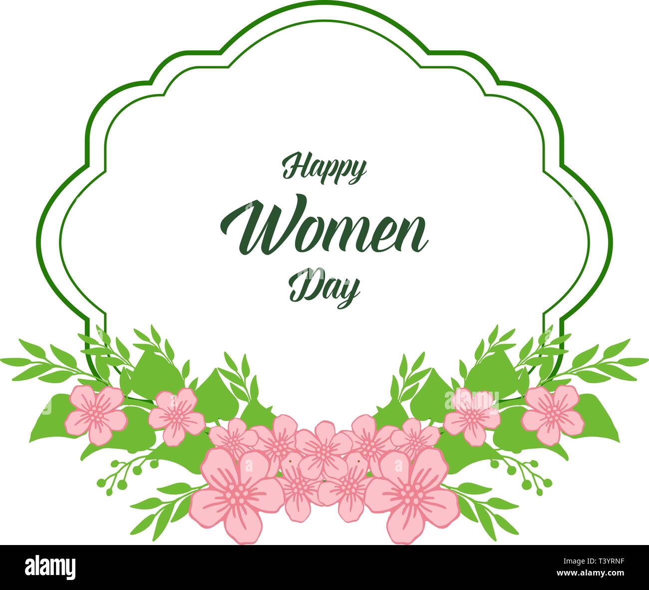 Vector illustration writing happy women day with beautiful leaf wreath ...