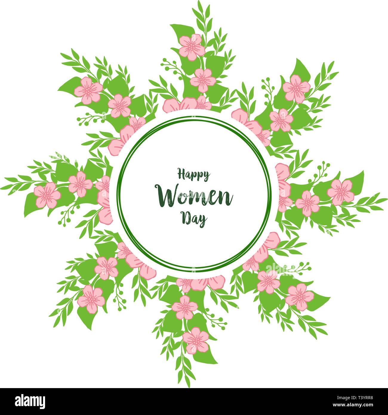 Vector illustration writing happy women day with beautiful leaf wreath ...
