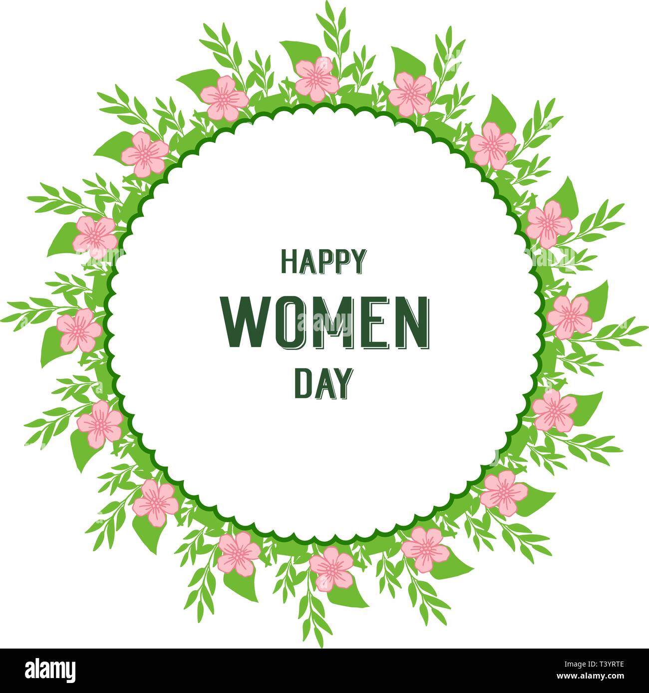 Vector illustration writing happy women day with beautiful leaf wreath ...