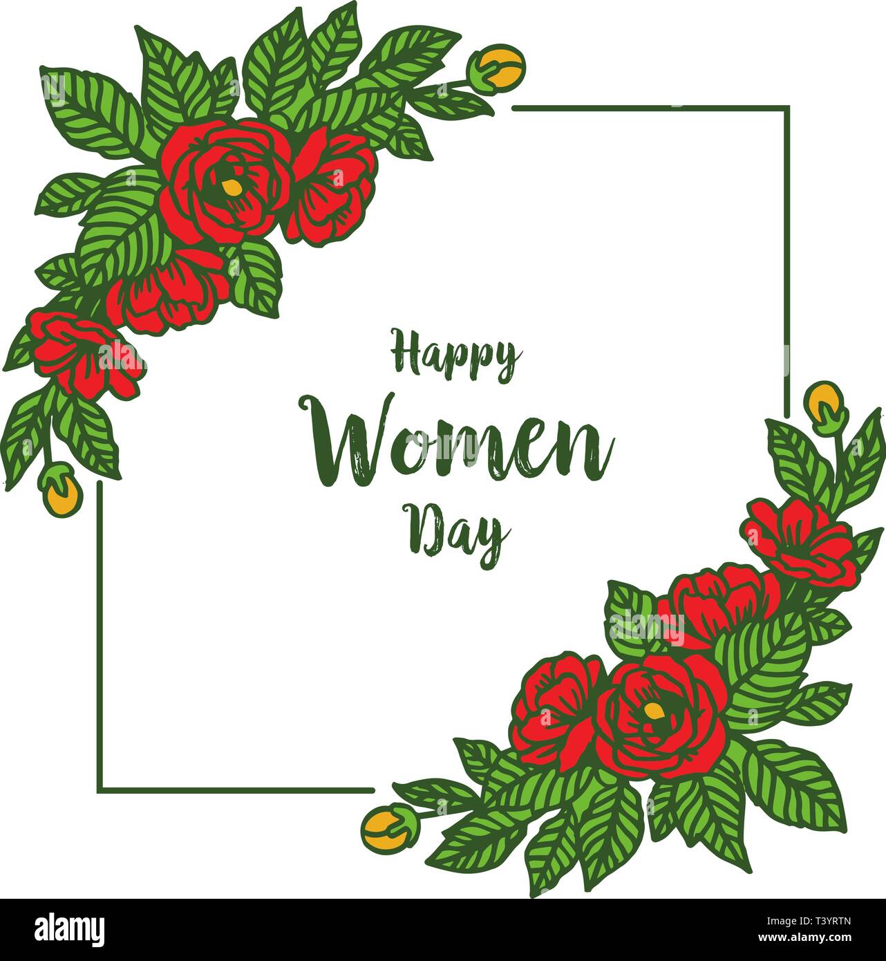 Vector illustration happy women day for rose flower frame hand drawn ...