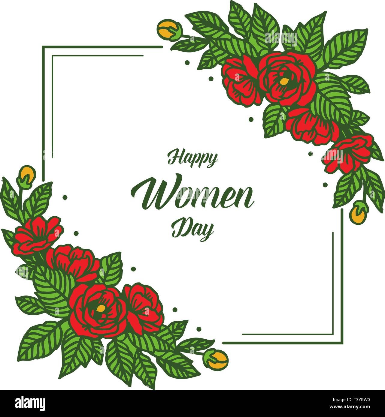 Vector illustration happy women day for rose flower frame hand drawn ...