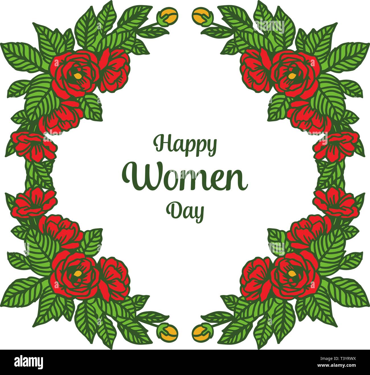 Vector illustration happy women day for rose flower frame hand drawn ...