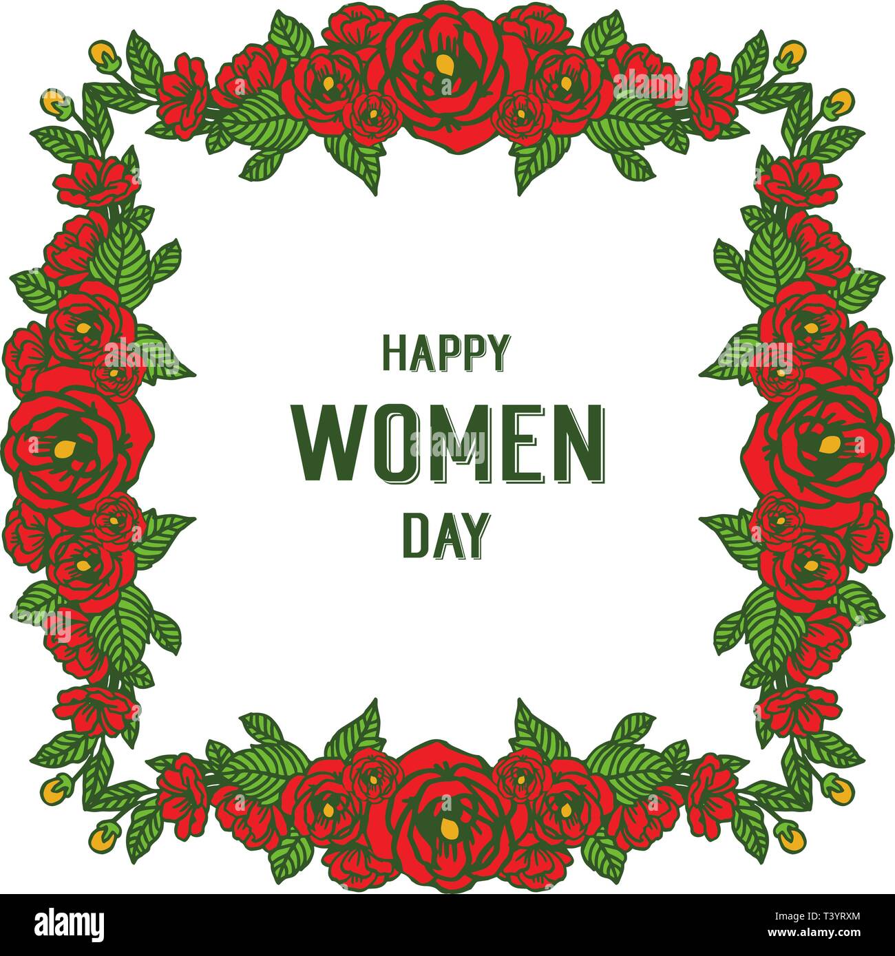 Vector illustration happy women day for rose flower frame hand drawn ...