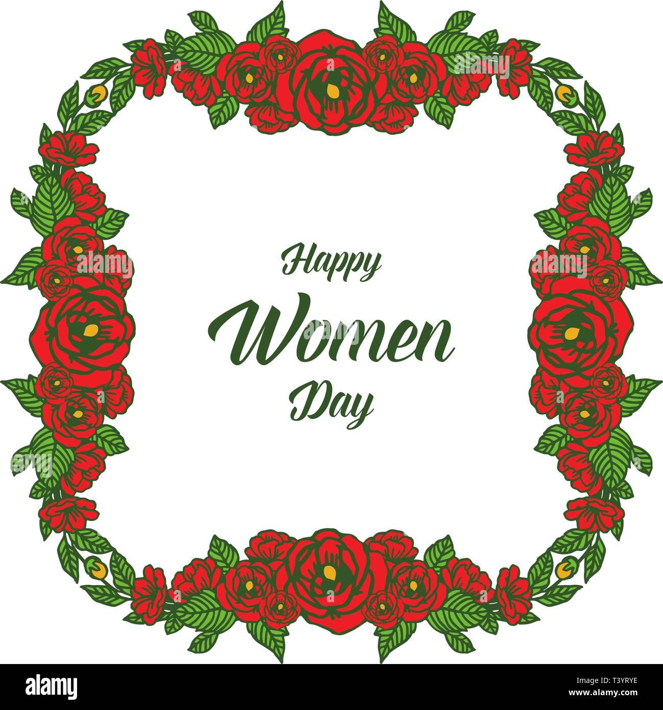 Vector illustration happy women day for rose flower frame hand drawn ...