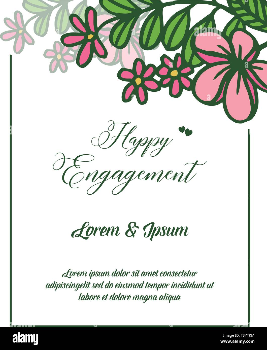 Vector illustration letter of happy engagement with wreath frame ...