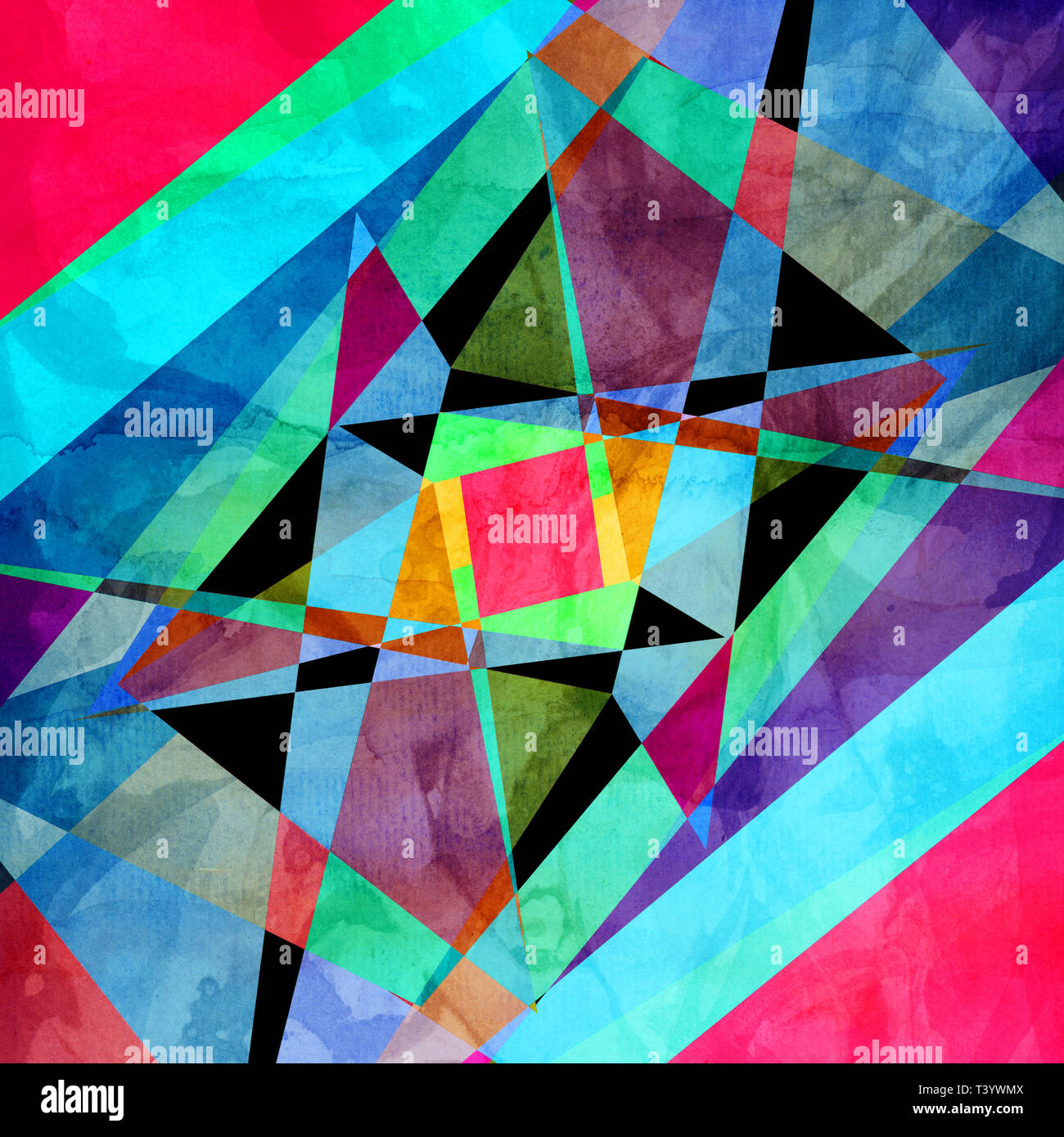 Abstract watercolor background with geometric color objects and ...