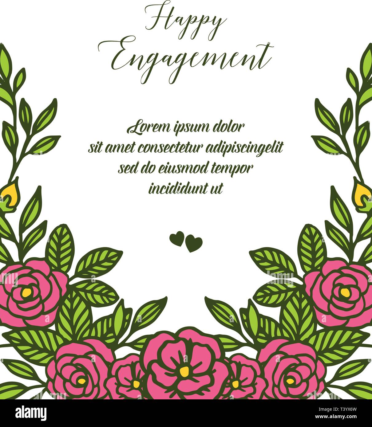 Vector Illustration Drawing Flower Frame With Writing Style Of Happy Engagement Of Hand Drawn Stock Vector Image Art Alamy