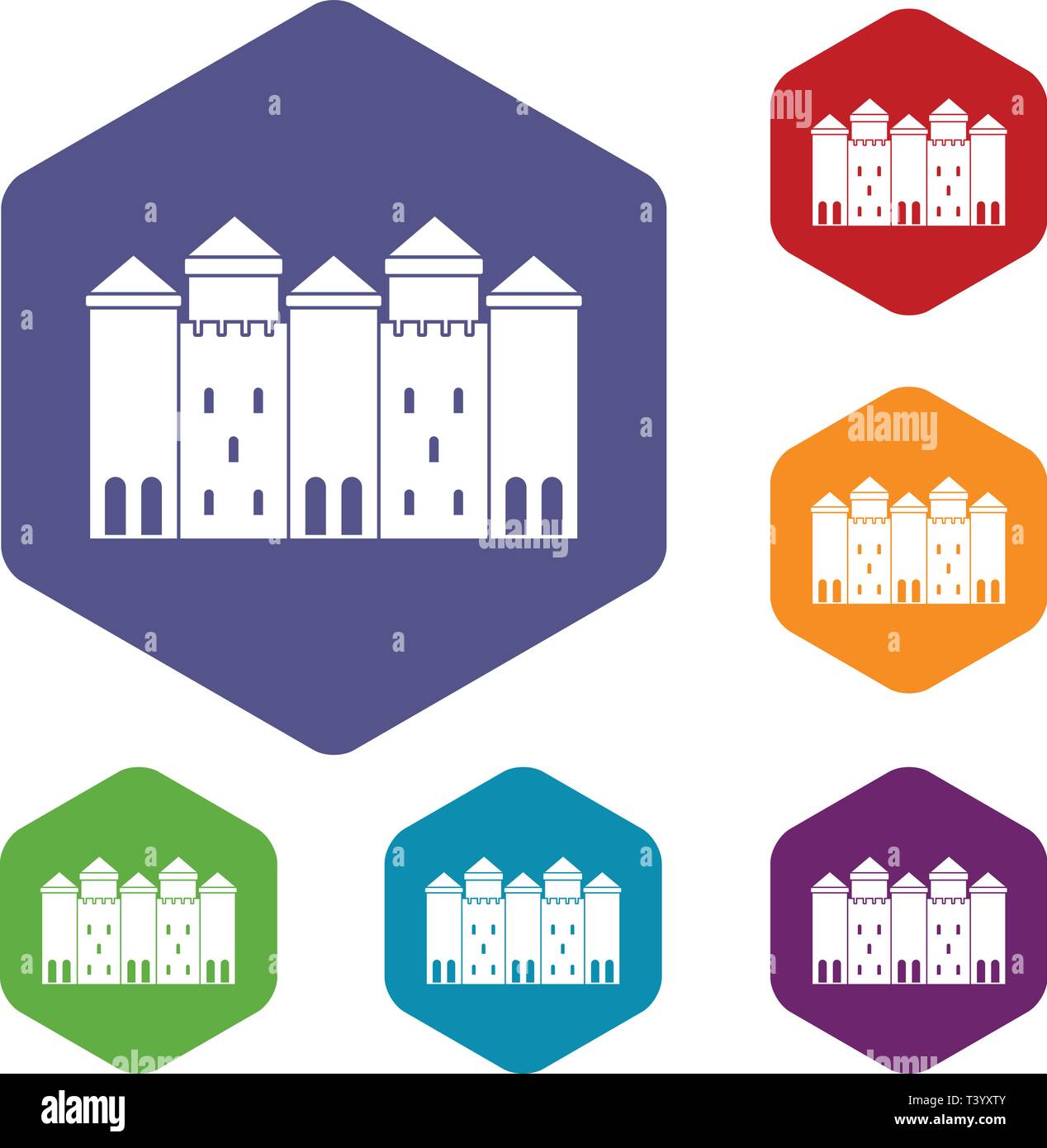Old castle icons vector hexahedron Stock Vector