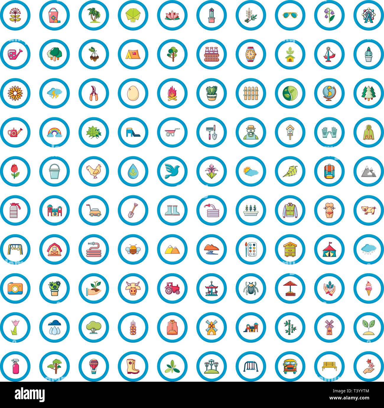 100 spring icons set, cartoon style  Stock Vector