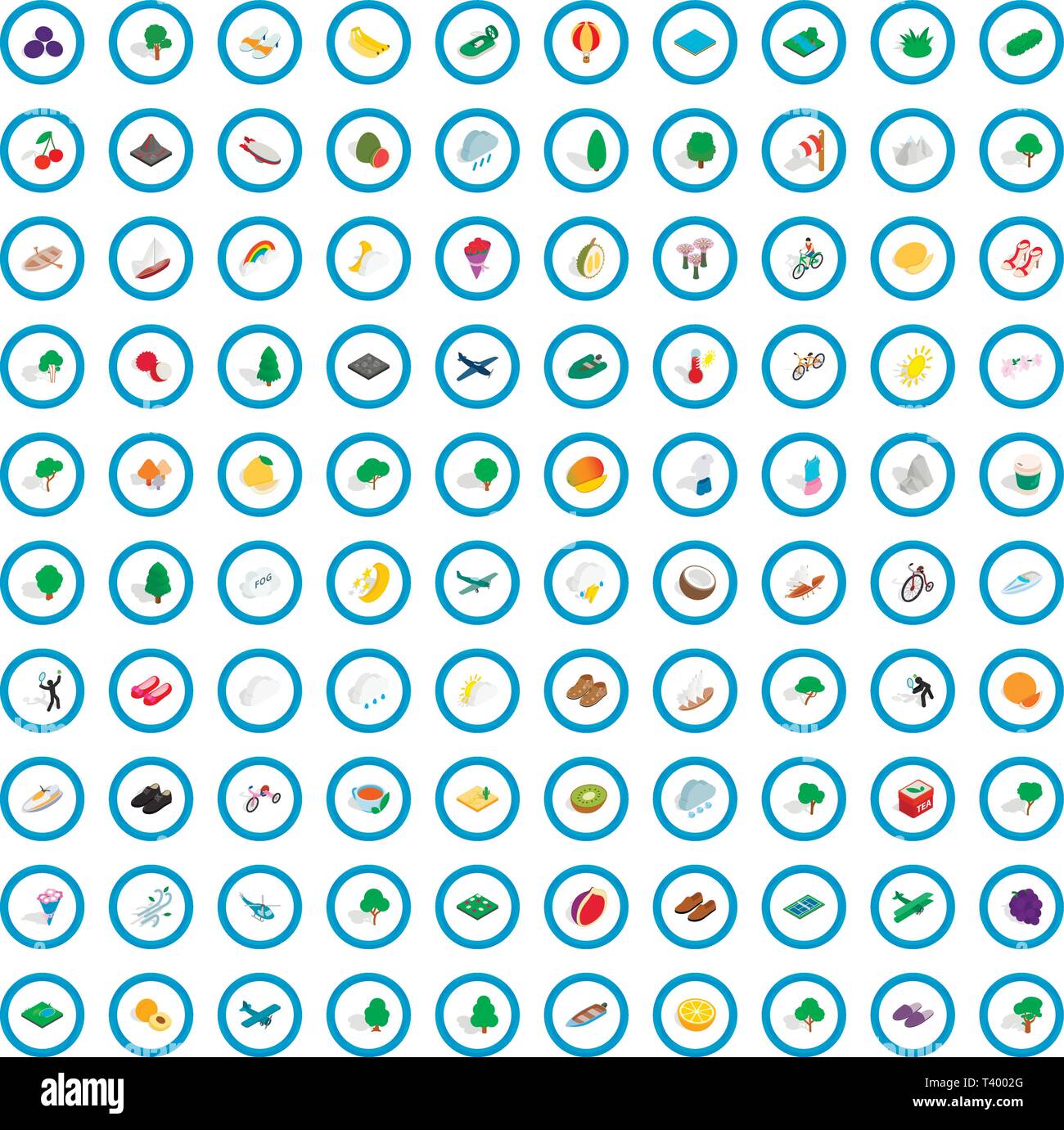 100 spring icons set, isometric 3d style Stock Vector