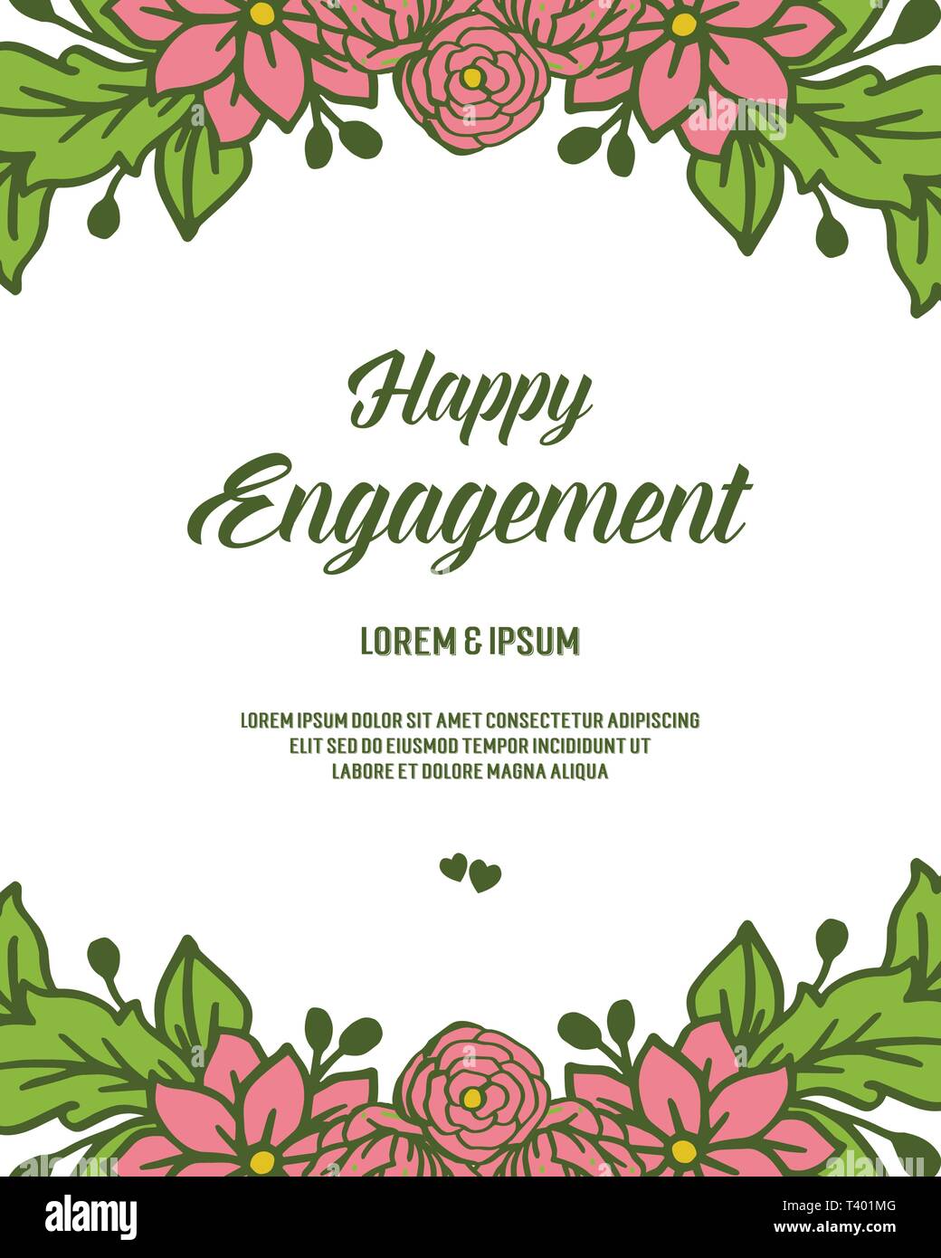 Vector illustration writing happy engagement with ornate of floral 