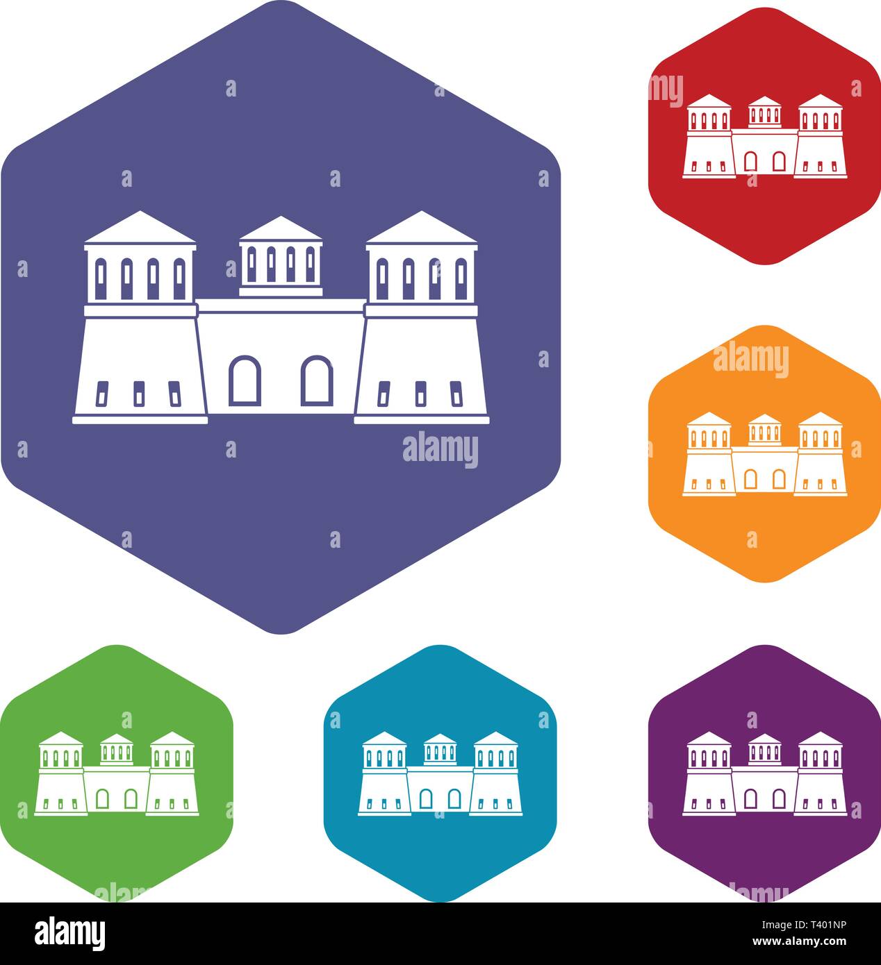 Castle icons vector hexahedron Stock Vector