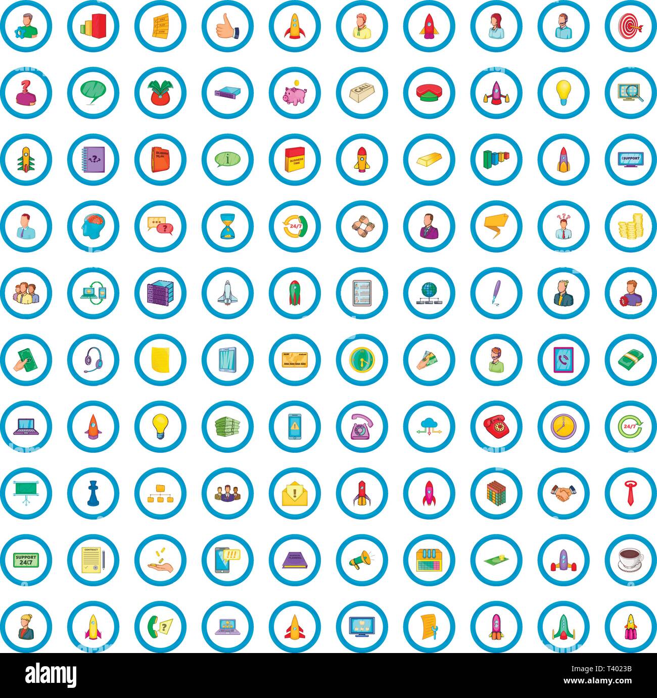 100 startup icons set, cartoon style Stock Vector