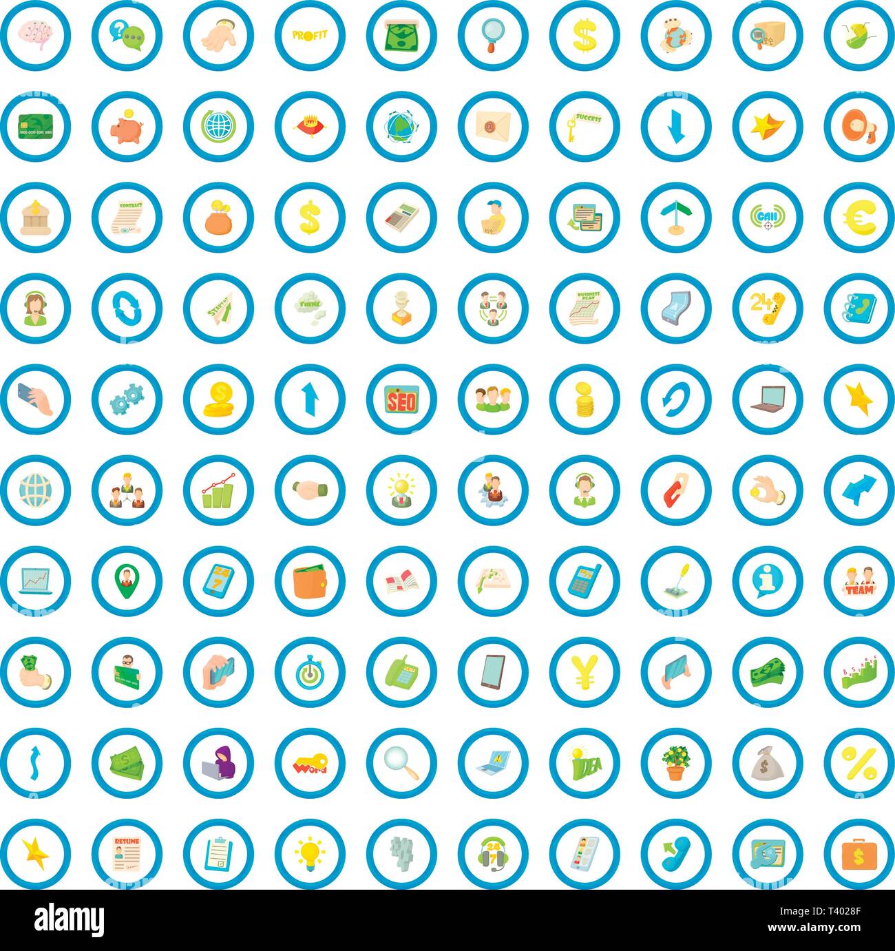 100 startup icons set, cartoon style Stock Vector