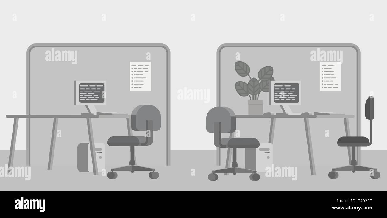 Office Desks Flat Background Interior Cartoon Stock Vector Image & Art -  Alamy