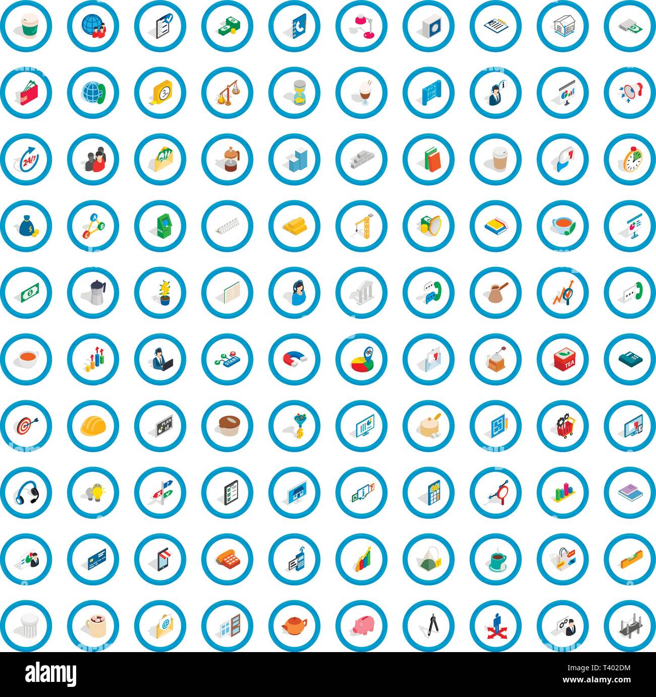 100 startup icons set, isometric 3d style Stock Vector