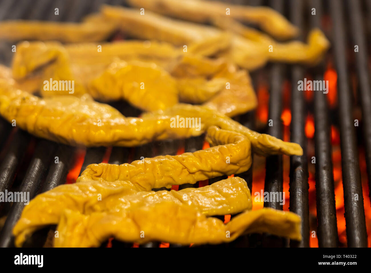 Grilled intestine pork on the grill Stock Photo Alamy