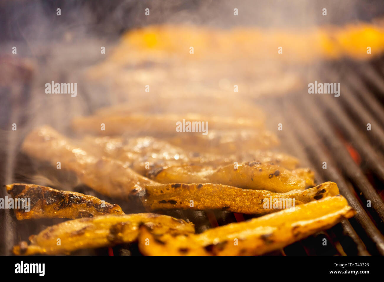 Grilled intestine pork on the grill Stock Photo Alamy
