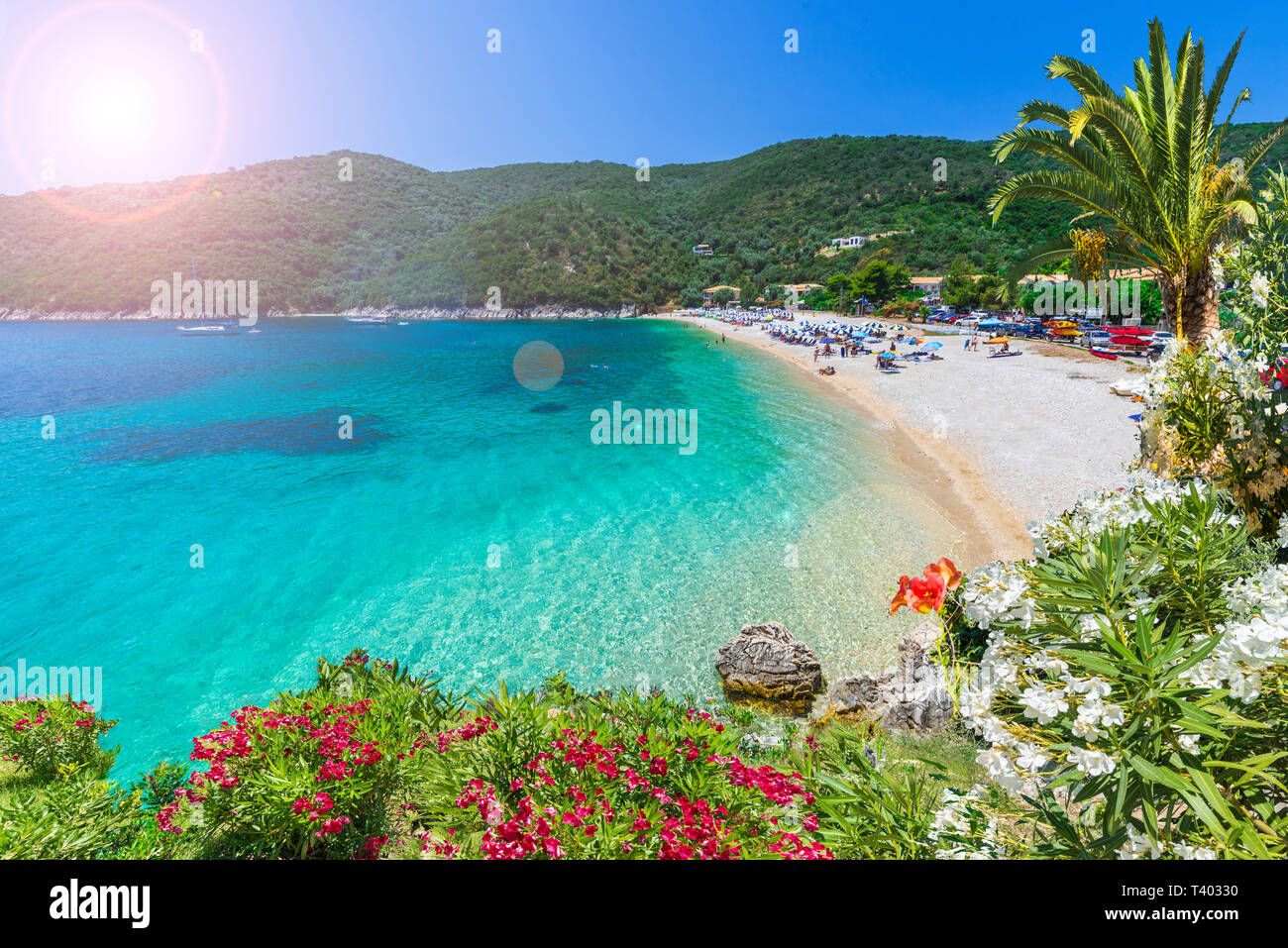 Poros Mikros Gialos beach on the Ionian sea, Lefkada island, Greece. Stock Photo