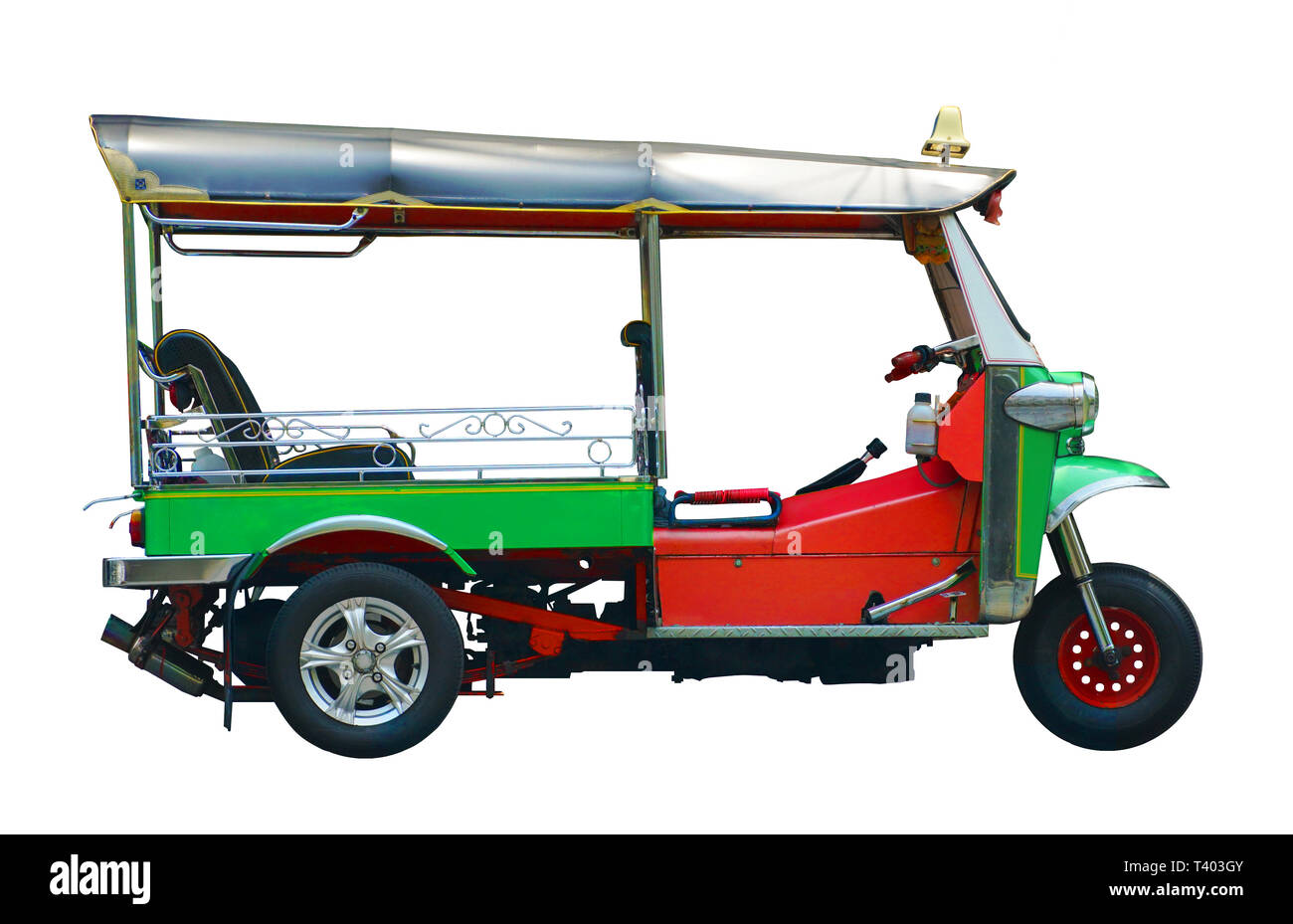 Sideview Tuk Tuk transportation in thailand on white background , picture have clipping path Stock Photo