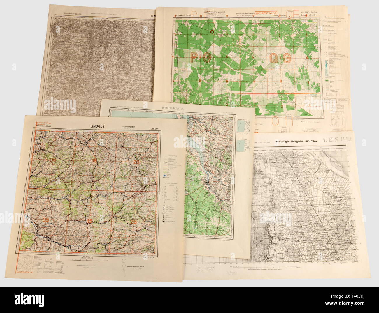 Deuxieme Guerre Mondiale Et France Occupee Lot De Cartes D Etat Major Allemandes Ou Francaises Reutilisees Par Le Reich Seize Cartes Imprimees Sur Papier Concernant Le Sud Sud Ouest De La France Secteurs Le Mans Oleron