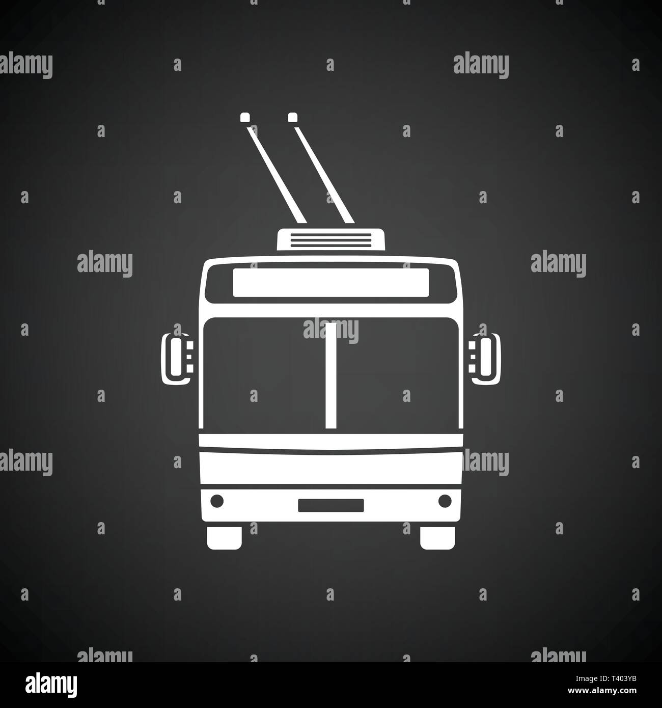 Trolleybus icon front view. Black background with white. Vector illustration. Stock Vector
