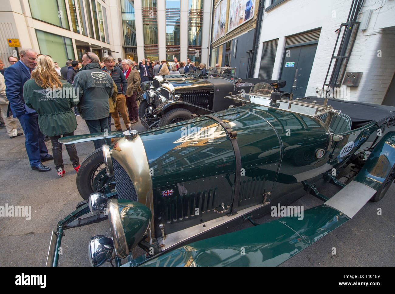 More than 25 Pre-War Bentleys at Bonhams New Bond Street for preview of ‘The Age of Endeavour Exhibition’ celebrating 100 years of the racing Bentley. Stock Photo