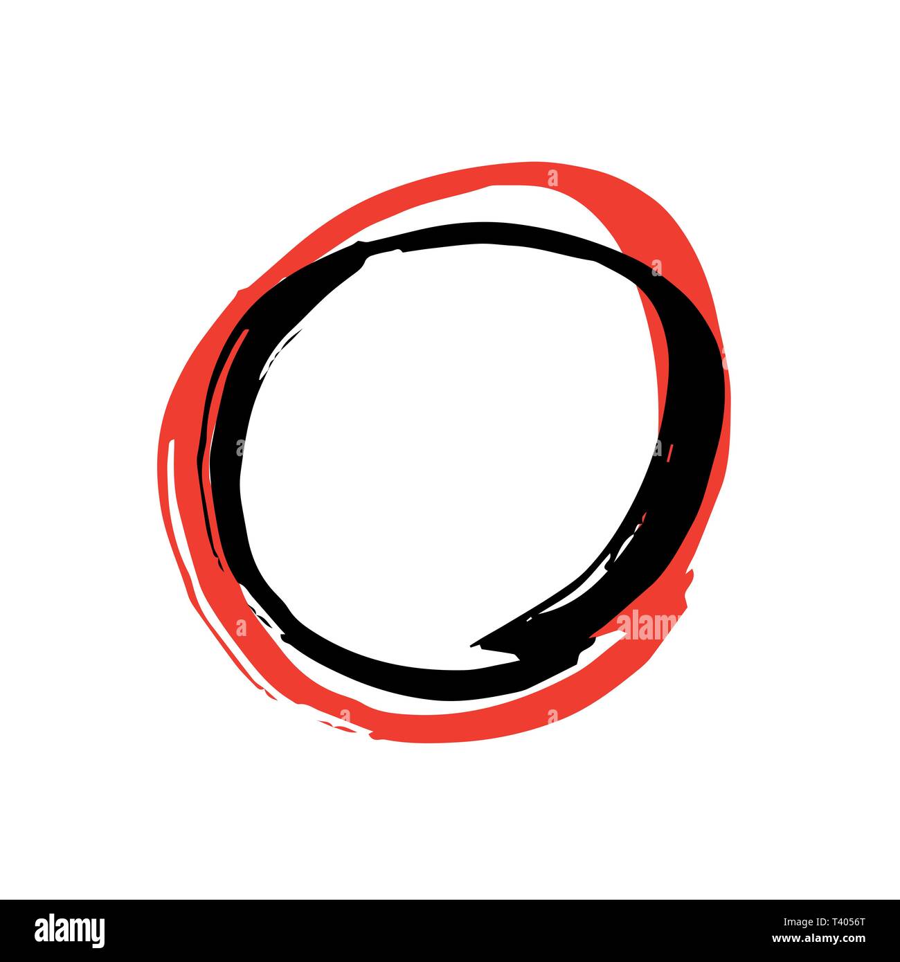 Rough Hand Drawn Circle Black And Red Isolated Frame Paintbrush Round