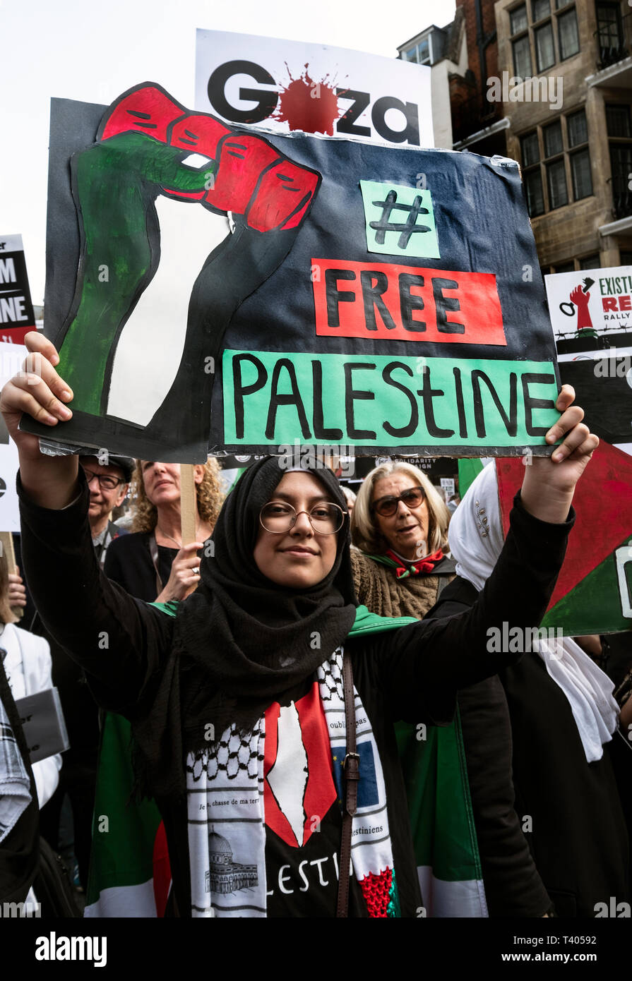 Rally for Palestine outside the Israeli Embassy: Exist,Resist, Return. A global call for solidarity on the 1st anniversary of the start of the Great Return March. Stock Photo