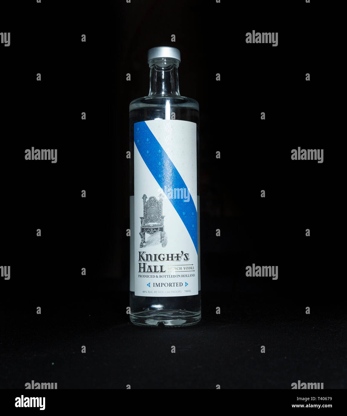 New York, NY - April 5, 2019: Bottle of Knightâ€™s Hall vodka of ...