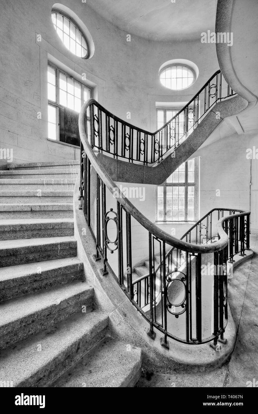 nice staircase in a lost barrack, east germany Stock Photo