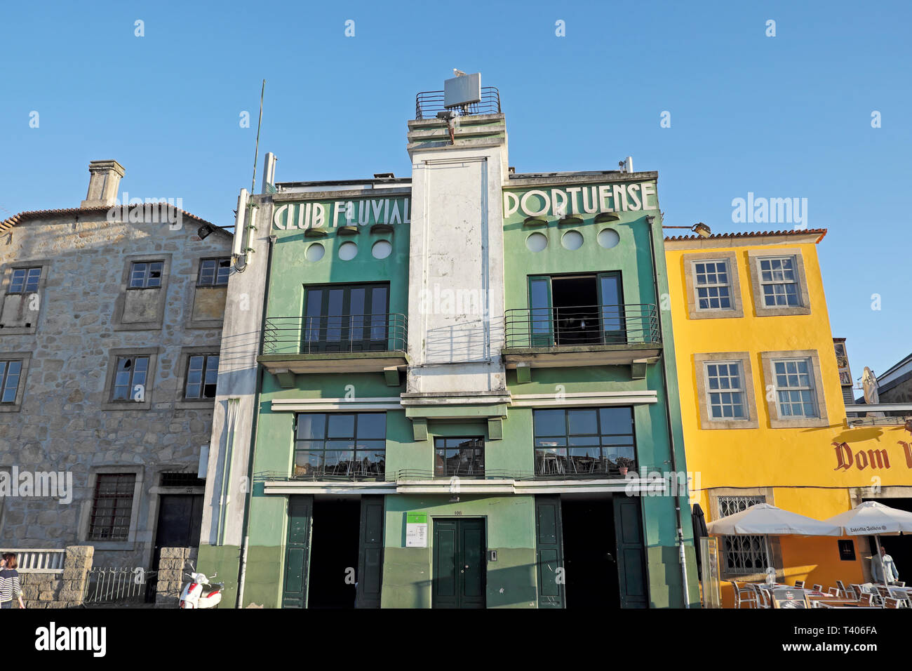 Club Fluvial Portuense building facade on Cais de Gaia, Vila Nova de Gaia in Porto, Portugal Europe EU  KATHY DEWITT Stock Photo