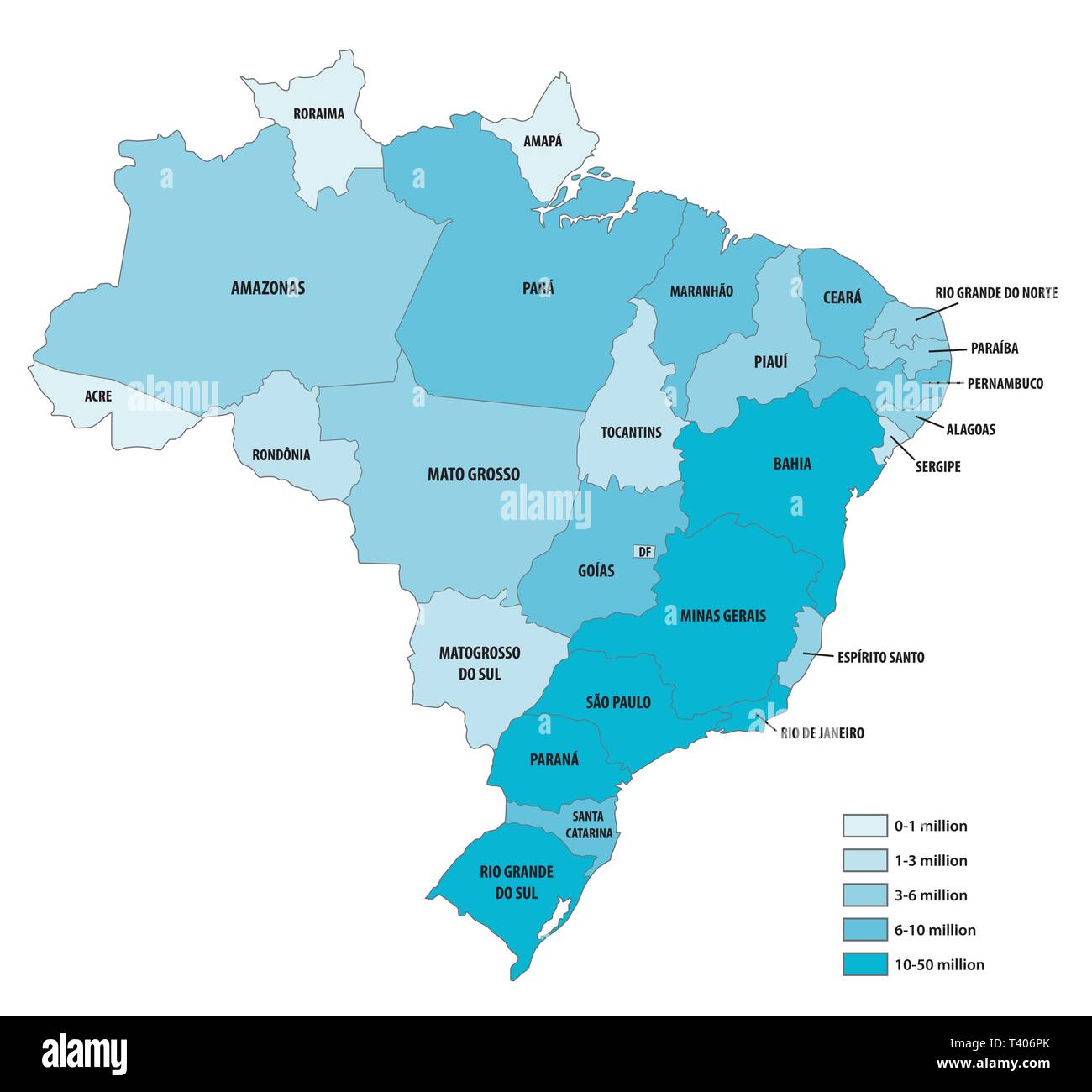 Vector population map of the Federative Republic of Brazil Stock Vector 