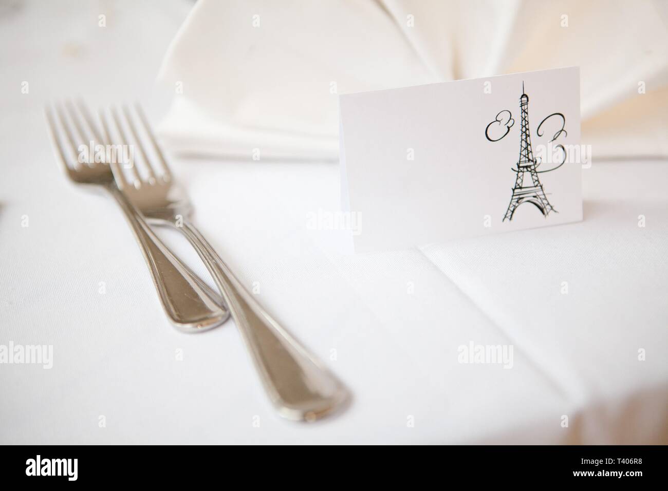 Empty Card On Table With Eiffel Tower Designed As Wedding